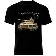 Men's German Military Armor T-Shirt, Short Sleeve Cotton Crew Neck T-Shirt, Fashion Streetwear, PzKpfw VI Panzer Tiger 1 - 彩色 - 查看 1
