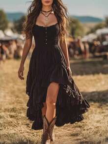 Vintage Strapless Dress With Ruched Bust, Fitted Waist, Elegant European Style, Spring/Summer Fashion For Women - 黑色 - 查看 5