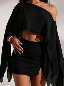 Women's Sexy Cool High-Waisted Fitted A-Line Mini Skirt, Side Slit Design, Suitable For Summer Music Festivals, Rave Parties, Bars And Nightclubs - Black - View 3