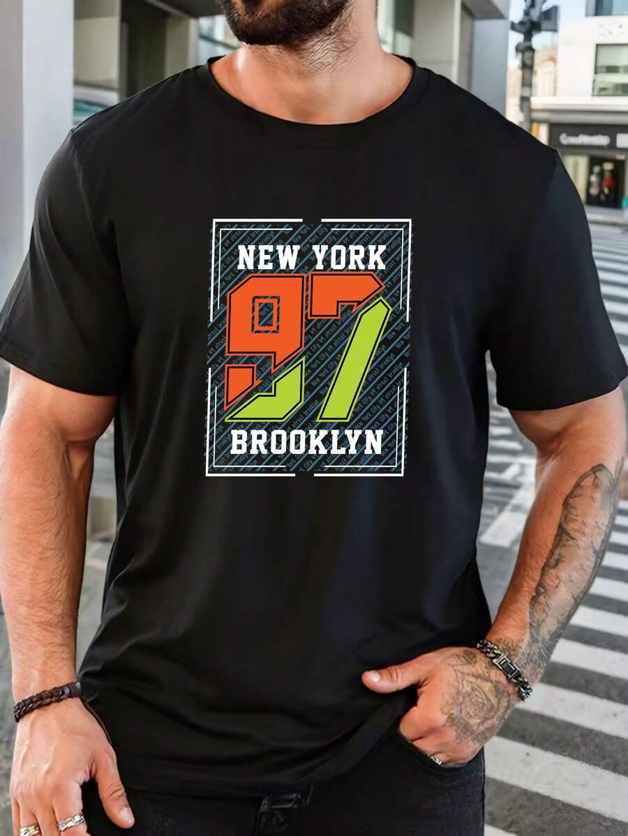 Herren Grafik Muster Nummer 97 Kurzarm T-Shirt - Lässiger Alltagskleidung, ideales Weihnachts- und Neujahrsgeschenk für Männer - Schwarz - Übersicht 1