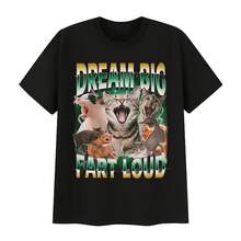 Men's Meme Dream Big Fart Loud Cat Meme T-Shirt, Unisex Women's T-Shirt, Vintage Harajuku Oversized Casual T-Shirt, Short Sleeve T-Shirts - 彩色 - 查看 1