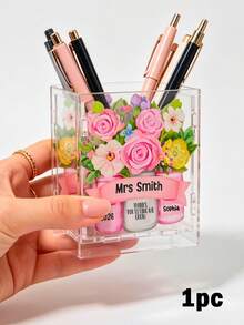 Custom Acrylic Pen Holder(Pen Not Included), Acrylic Makeup Brush Organiser Square Pen Container Office Gadgets Storage Box Desktop Study Supplies Brush Pot Holiday Decoration Storage Back To School, Teacher'S Day Gift - Multicolor - View 11