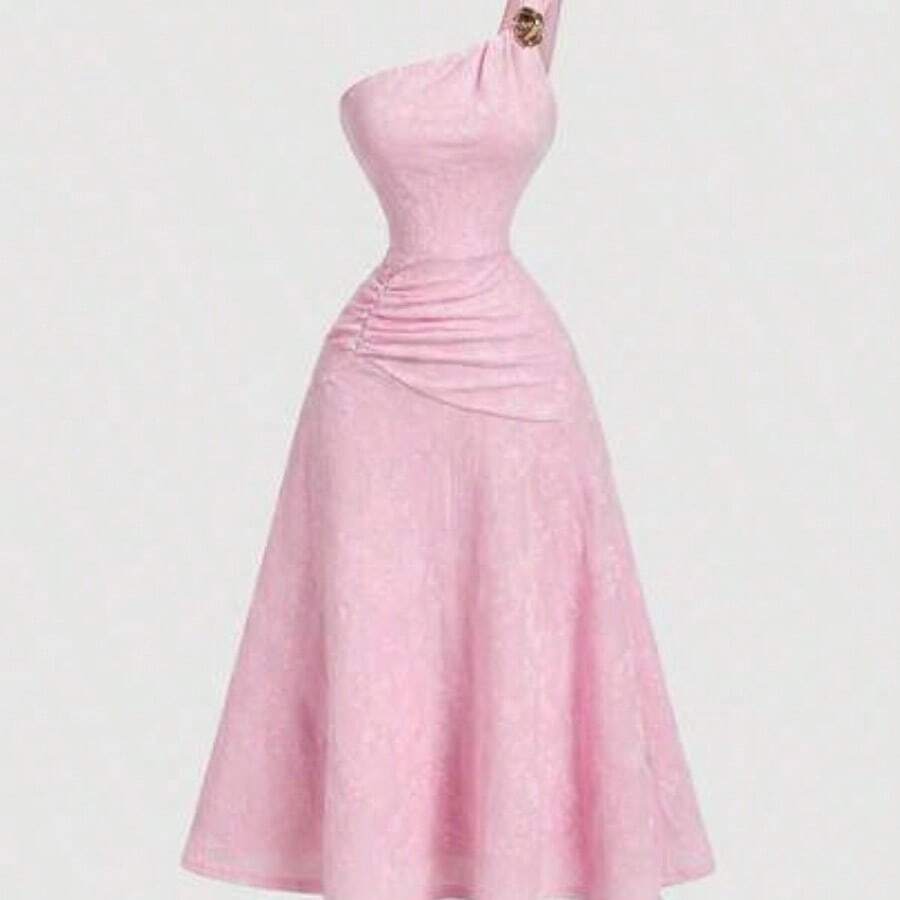 MOD Vestido de longitud midi sin mangas con acento de hebilla de metal, estilo de vacaciones - Rosa - Ver 1