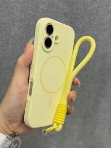 Luxury Magnetic Silicone Soft Phone Case Compatible With IPhone 16 15 14 13 12 11 Pro Max Plus, Supports Magnetic Wireless Charging, Shockproof Protective Cover - Custard + Short Rope - View 2