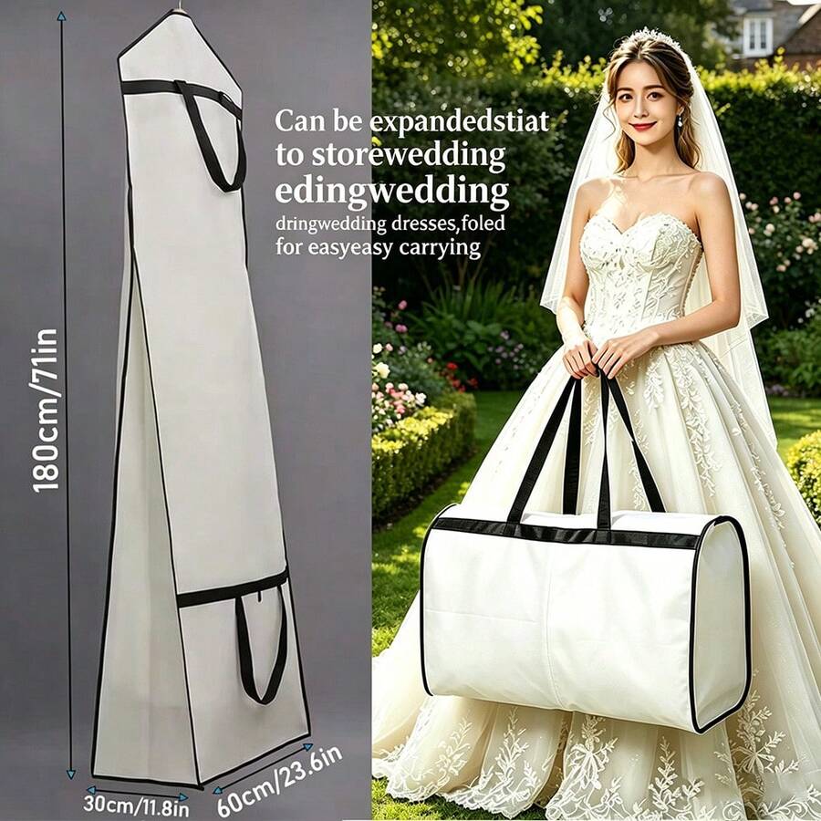1 件新娘婚纱服装袋，带 11.81 英寸可折叠边缘旅行收纳袋，71 英寸长高品质舞会礼服晚礼服，红色/红色/白色