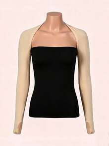 1pc Spring/Summer Outdoor Sun Protection Short Cardigan Ice Sleeve Comfortable Versatile Shawl Yoga Sports Lightweight Wrap - Khaki - View 2