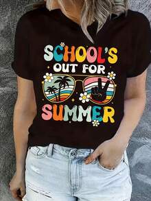 Camiseta de Verano Casual para Mujer con Cuello Redondo y Diseño Estampado, Manga Corta, Largo Regular - Diseñada para la Relajación Durante las Vacaciones de Verano - negro - Ver 1