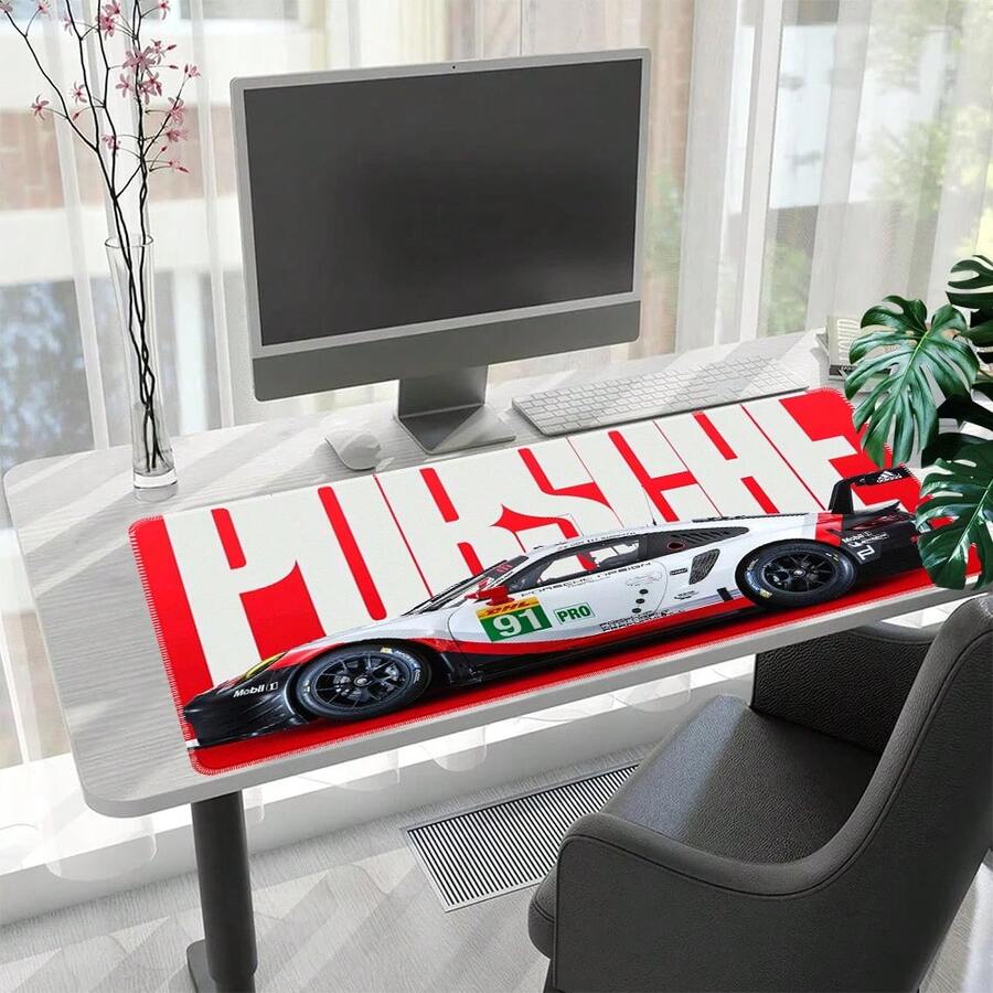 1pc 911 RSR #91 Racing Car Large Mouse Pad, Red And White Racing Livery Desk Mat, Non-Slip Gaming Mouse Pad, Suitable For Gamers And Racing Sports Enthusiasts - View 1