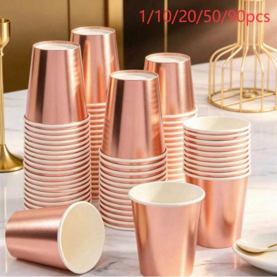 10/20/50/90个/套 9盎司玫瑰金纸杯,咖啡杯,饮料杯,牛奶杯,果汁杯,冷热饮杯,耐热一次性纸杯,适用于家庭、办公室、会议室、酒店、派对、户外旅行和各种活动 - 彩色 - 查看 1