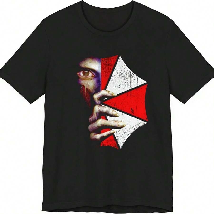 Men's T-Shirt, New Summer 2026, 100% Cotton, Umbrella Print, Y2K Harajuku Style, Loose Fit, Fashionable, Round Neck. - 彩色 - 查看 1