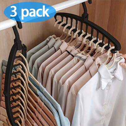 3pcs Black 11-Hole Hanger Organizer With Grey Swivel Hook, Non-Slip And Space-Saving. Suitable For Hanging Coats, Shirts, Dresses, Ties And Pants.
