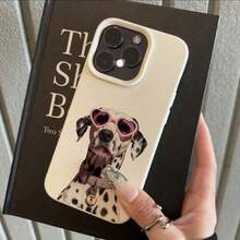 1pc TPU Material Pink Mirror Spotted Cool Dog Pattern Phone Case Compatible With IPhone 17 Pro Max/17/16 Pro Max/15/13/12/11/ S20 FE/A15/S24/A55/ Note 11/Note 12/Note 13 Pro Full Coverage Shockproof Soft Protective Shell - White - View 2