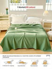 1pc Soft & Comfortable New Waffle Weave Yarn Knit Blanket - Ultra-Thin Breathable Checkered Design | All-Season Bedding | Machine Washable | Ideal For Summer & Night Sweating | Modern Soft Texture Blanket | Modern Style Home Decor | Minimalist Design Easy-Care Fabric | Suitable For Bed, Sofa, Pillow - Perfect For Relaxing And Snuggling - Army Green Waffle - View 3