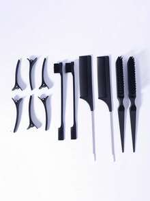 Popular 12 Pieces Pink Hair Comb & Clip Styling Set, Edge Brush Metal Rat Tail Comb Section Clips, Professional Salon DIY Hair Tools Ladies - 12-piece Set - View 8