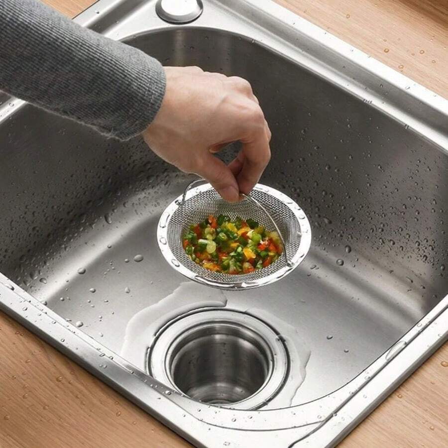 不鏽鋼水槽濾網附手柄，防堵塞細網濾籃，可重複使用廚房水槽塞，用於過濾食物殘渣與雜物