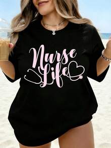 Camiseta Blanca con Diseño de Estetoscopio Rosa para Enfermeras, Ropa Casual de Playa para Verano, Regalo para Enfermeras y Trabajadores de la Salud - Negro - Ver 1