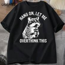 Hang On Let Me Overthink This T-Shirt For Men And Women, Funny Raccoon Tee, Trash Panda Tee, Casual Shorts, Short-Sleeved Cotton Clothing - 彩色 - 查看 1