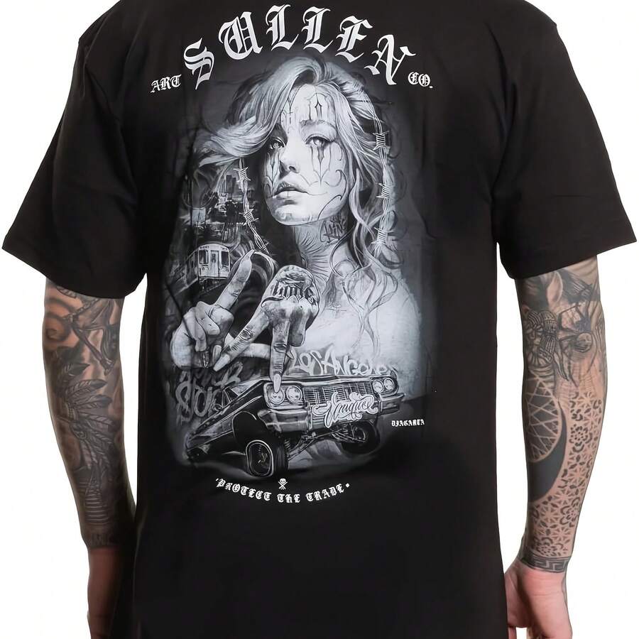 Sullen Men's Los Angeles Artist Graphic Tattoo Lifestyle Short Sleeve T-Shirt, Black Cotton Crew Neck With Bold SULLIN Print - 彩色 - 查看 1