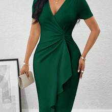 Lady Vestido midi con cintura ajustada y volantes elegantes para mujer, vestidos de verano para cumpleaños y eventos / vestidos de oficina / vestidos de iglesia - Multicolor - Ver 4