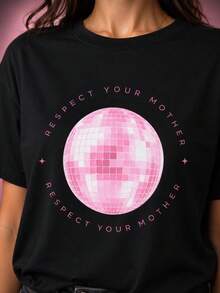 Camiseta "Respect Your Mother", Camiseta Inspirada en  con Diseño de Bola de Discoteca, Ropa para Conciertos - Negro - Ver 1