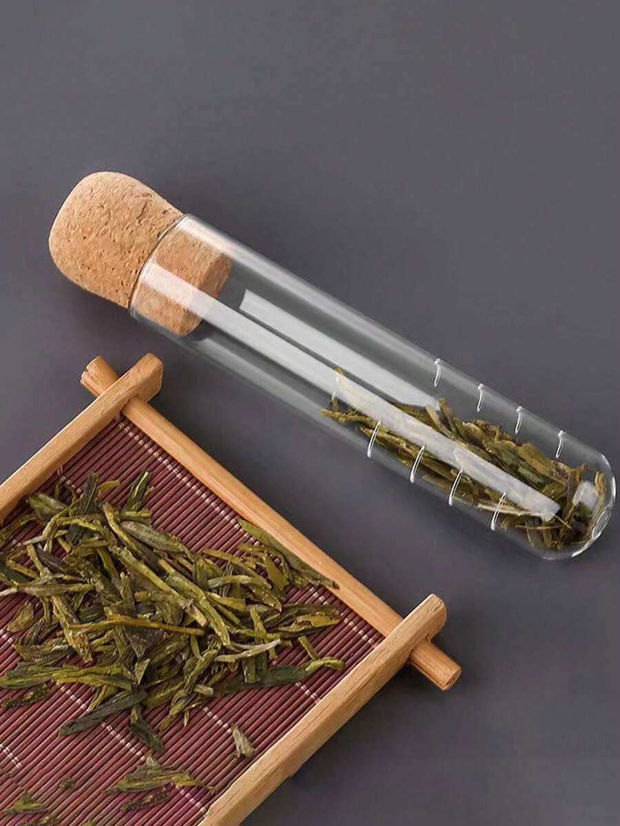 1個玻璃茶葉浸泡管附軟木塞蓋，可重複使用散葉茶濾網，耐熱茶葉浸泡器，適合居家與辦公室，便攜式泡茶器