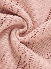 Manta para cochecito de bebé para todas las estaciones, manta de envoltura de bebé de punto con rayas verticales huecas en azul claro, manta de cobertura para recién nacidos y niños pequeños - Rosa - Ver 5