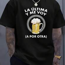 Camiseta suave con cuello redondo a la moda para hombre, pantalón corto informal con estampado de letras de cerveza, manga negra con diseño La Ultima Mi Voy A Por Otra - Multicolor - Ver 1