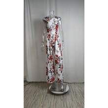 Fashionable Jumpsuit, New Spring Collection For Women, Printed, Off-The-Shoulder And High-Waisted, Elegant And Modern Style - 白色背景花朵 - 查看 3