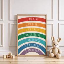 1pc Frameless Cute Rainbow Motivational Quote Positive Saying Wall Art Poster Print For Kids Room Playroom Nursery Dorm Party Gift, Room Decor, Prints For Wall - Rainbow - View 1