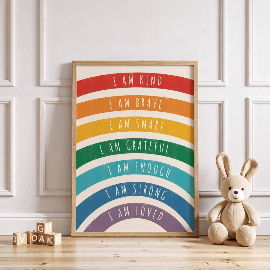 1pc Frameless Cute Rainbow Motivational Quote Positive Saying Wall Art Poster Print For Kids Room Playroom Nursery Dorm Party Gift, Room Decor, Prints For Wall - Rainbow - View 1