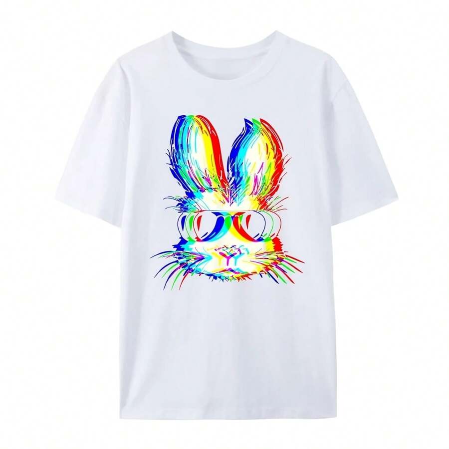 Mejor de moda nuevo conejito Vaporwave Pascua Techno Rave Edm música fiesta camiseta de gran tamaño ropa de diseñador para hombres suelta - Multicolor - Ver 1