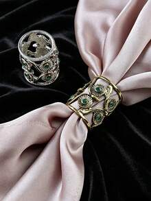 SHEEGIOR 3pcs/Set Vintage Hollow Cross Grid Chrysanthemum Owl Floral Design Scarf Buckle Clothing Veil Headscarf Ring Button Decoration - Ancient Silver - View 10
