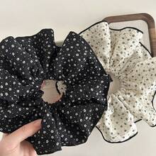 Korean-Style Fabric Floral Large Scrunchie, Elegant Polka Dot Edged Hair Tie,Stylish Versatile Hair Flower Accessory, Dot Pattern Polyester Scrunchie - Multicolor - View 5