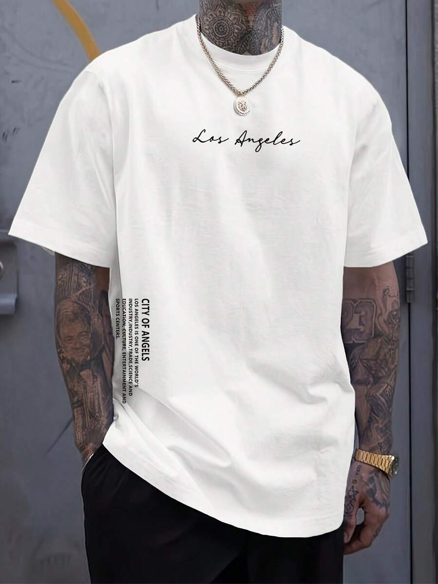 Men's T-Shirt With Letter Print - White - View 1