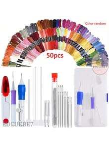 1 Set DIY Embroidery Punch Needle Kit With Storage Box, Includes Cross Stitch, Embroidery Pen, Embroidery Thread, Clothing Embroidery Needles, Sewing Needles, Suitable For Beginners, Holiday Gift (Random Color) - Multicolor - View 14