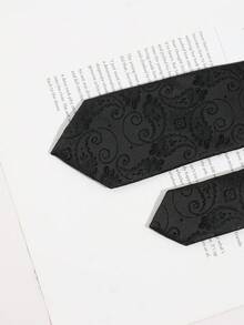 1 pieza Corbata de hombre con estampado oscuro de cachemira en color negro, estilo versátil para negocios formales y bodas - Negro - Ver 4