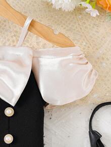 2pcs/Set Toddler Girls' Fashionable Elegant Satin Bow Camisole Top And Colorblock Shorts Summer Outfit - Black - View 5