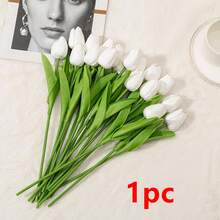 1/5/10/20pcs Artificial Tulips, Realistic Touch Gradient Pink Decorative Bouquet, Suitable For Home Decor, Valentine's Day Gift, Hotel, Party, Wedding, Tabletop Decoration, Beautiful And Odorless - White - View 12