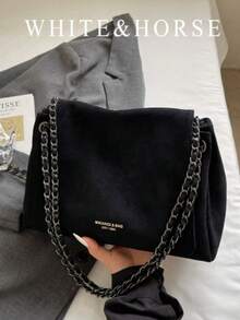 Premium Vintage Women's Chain Shoulder Bag, Large Capacity Crossbody Tote Bag, Versatile For Autumn/Winter, Work Commute Bag - Black - View 1