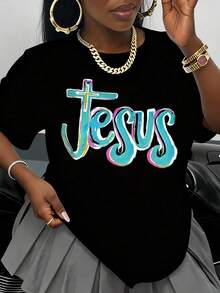 Camiseta con Gráfico de la Cruz de Jesús, Declaración de Fe Cristiana, Camiseta Negra de Cuello Redondo para Mujeres y Hombres, Ropa Casual para Adoración en la Iglesia, Moda Espiritual, Ide - Negro - Ver 1