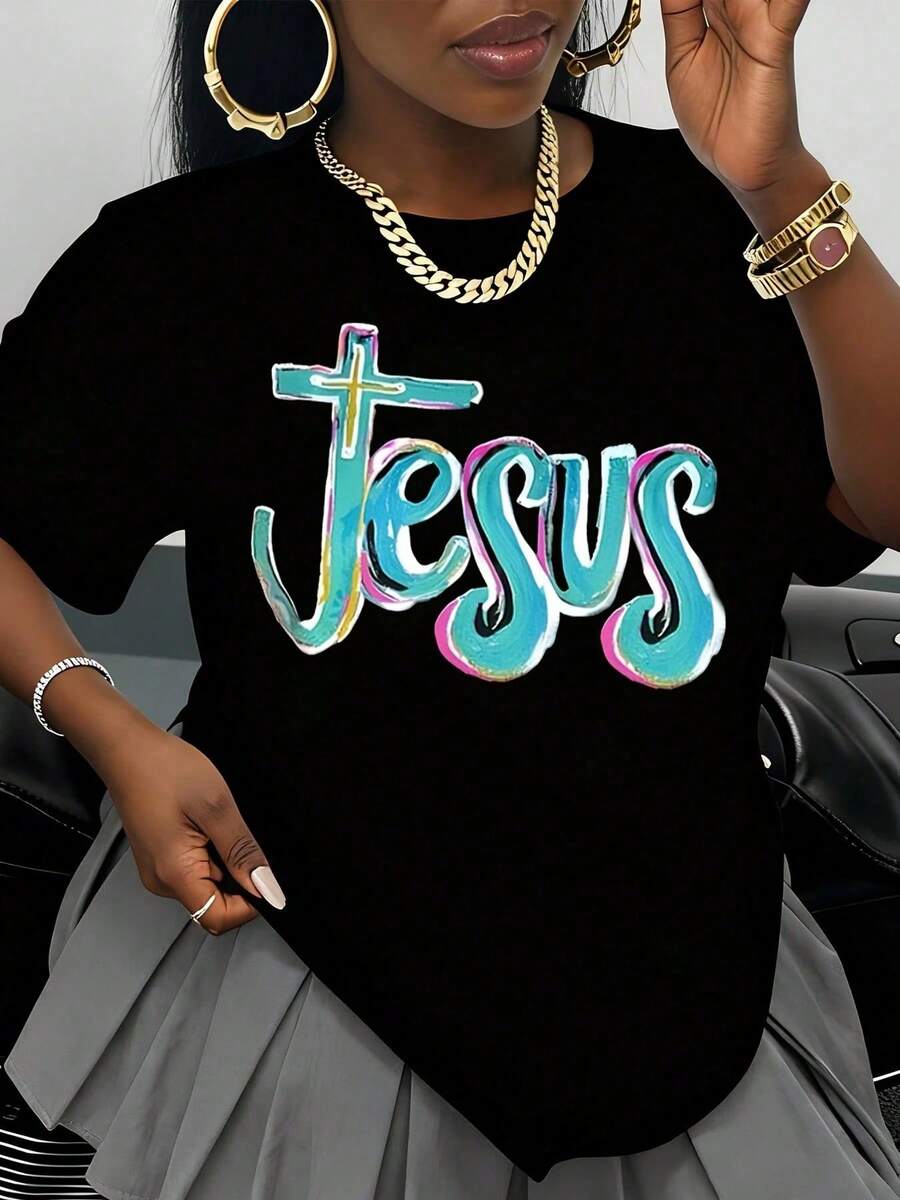 Camiseta con Gráfico de la Cruz de Jesús, Declaración de Fe Cristiana, Camiseta Negra de Cuello Redondo para Mujeres y Hombres, Ropa Casual para Adoración en la Iglesia, Moda Espiritual, Ide - Negro - Ver 1