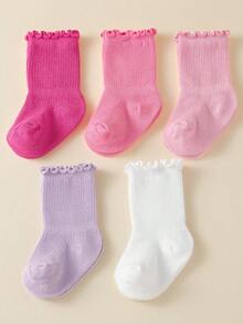 5雙/1雙 嬰兒襪 寬鬆鬆緊帶不勒腳 荷葉邊公主襪 適用於0-5歲女嬰 - 彩色 - 查看 3