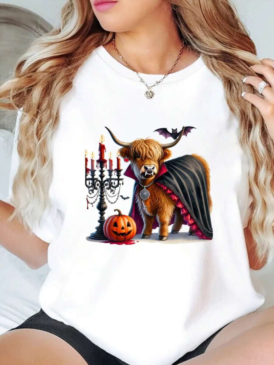 Camiseta Estampada de Moda Primavera/Verano para Mujer, Cuello Redondo, Estilo Casual, Tela Suave y Transpirable, Largo Regular, Lavable a Máquina - negro - Ver 1
