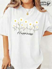 Women's Casual Short-Sleeved T-Shirt With Vintage Print, Made Of Soft Pure Cotton Fabric, Ideal For Everyday Outfits. - 白色 - 查看 1