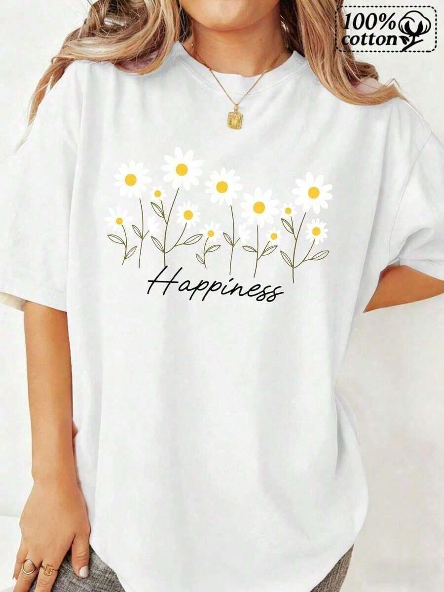 Women's Casual Short-Sleeved T-Shirt With Vintage Print, Made Of Soft Pure Cotton Fabric, Ideal For Everyday Outfits. - 白色 - 查看 1