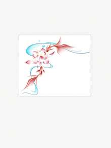 1pc Traditional Chinese Folk Color Carp Lotus Pattern Tattoo Sticker, Temporary Tattoo Sticker, Simulated Tattoo Design, Suitable For Travel, Music Festival, Games, Graduation Gifts, Lasts For 3-5 Days - Multicolor - View 4