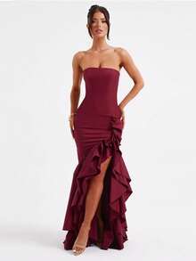 Women's Strapless Summer Dress With Open Back, Fitted Hip Cut, Elegant European Style, Ideal For Parties And Casual Wear, New Feminine Fashion - 紅色 - 查看 7