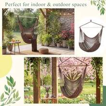 Barydat 2 Piezas Sillas de Hamaca Colgante Silla Columpio Boho Interior Exterior Tejido de Cuerda de Algodón con Barras de Metal Desmontables de 40 Pulgadas para Patio Trasero Sala de Estar Recámara - Marrn oscuro - Ver 7