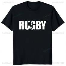New Arrival, Rugby Player Running With A Rugby Ball, Graphic Print T-Shirt, Rugby Fan, Dad, Brother, Uncle, Men's T-Shirt, Streetwear, Soft T-Shirts - MultiWarna - View 1