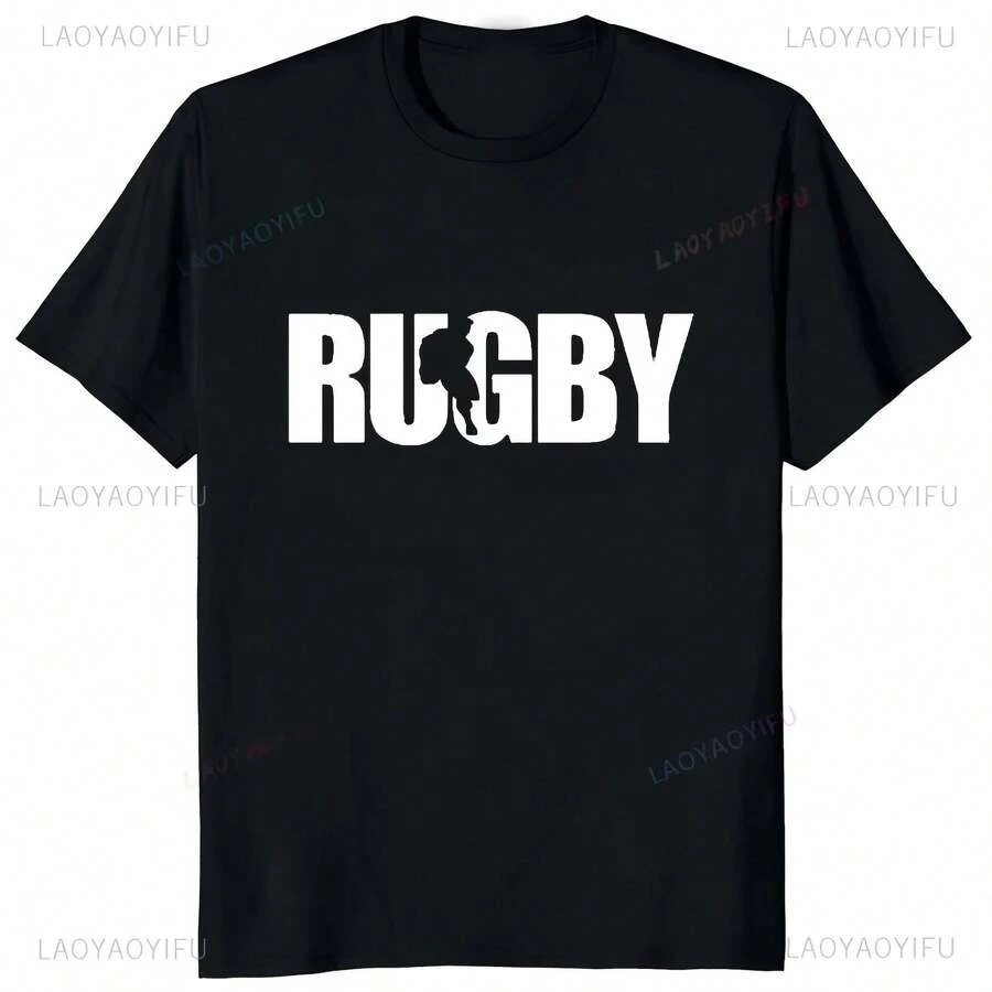 New Arrival, Rugby Player Running With A Rugby Ball, Graphic Print T-Shirt, Rugby Fan, Dad, Brother, Uncle, Men's T-Shirt, Streetwear, Soft T-Shirts - MultiWarna - View 1